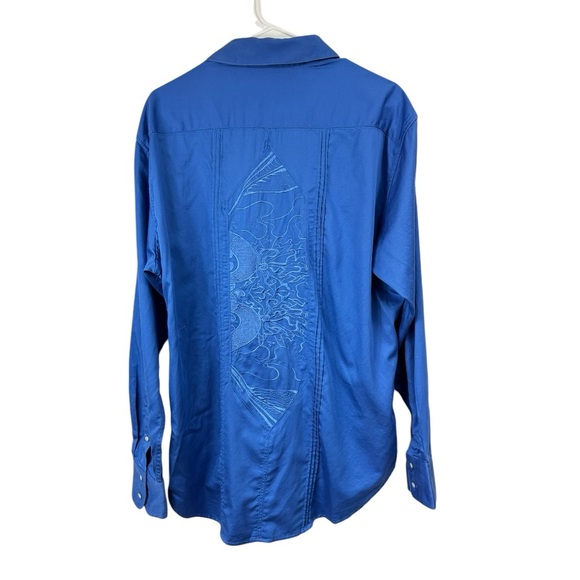 Robert Graham Size Large Blue Embroidered Button Shirt Flip Cuff - Picture 2 of 12